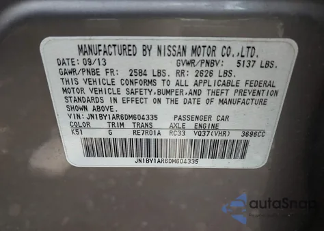 2013 Infiniti M37X z USA, uszkodzony, nr VIN JN1BY1AR6DM604335